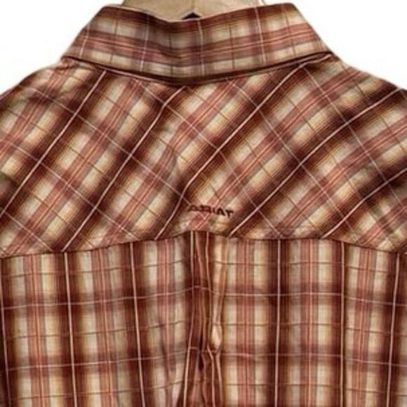 Ariat Shirt Men's orange Shirt Long Sleeve plaid Cowboy Rodeo Medium button down - Picture 5 of 6